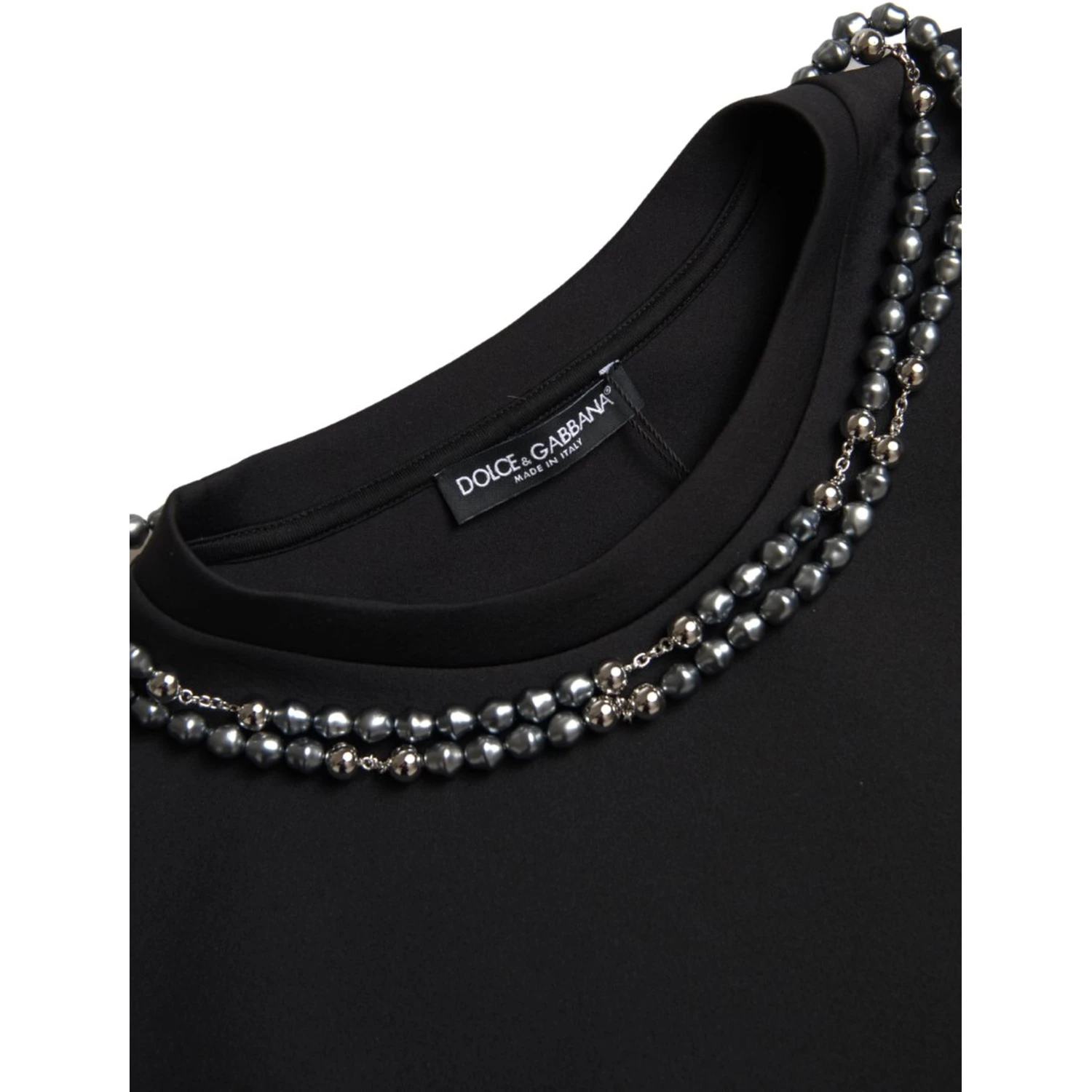 Black Necklace Embellished Polyester T-shirt