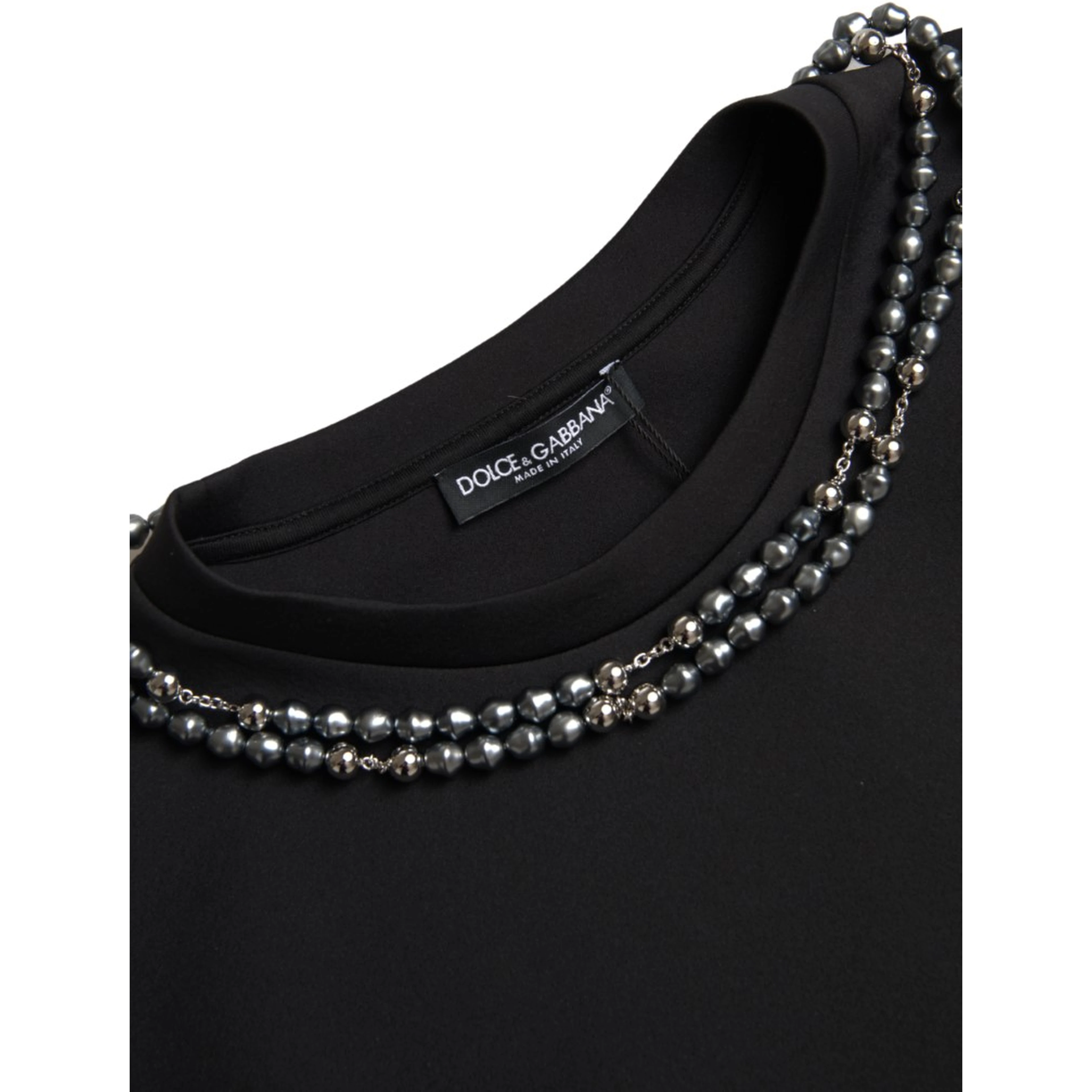 Black Necklace Embellished Polyester T-shirt
