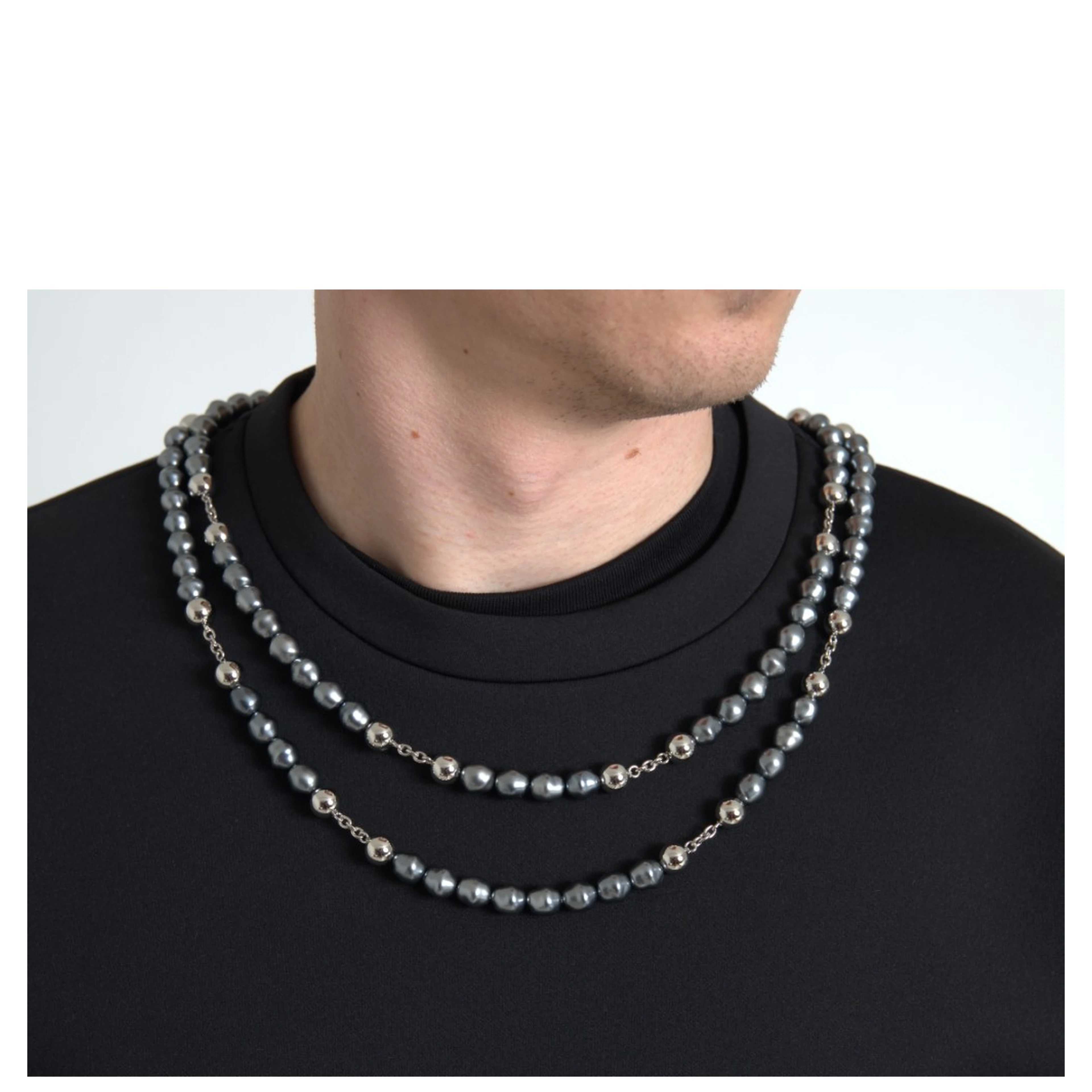 Black Necklace Embellished Polyester T-shirt
