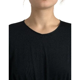 Black Wool Wrap Sheath Midi Gown Dress