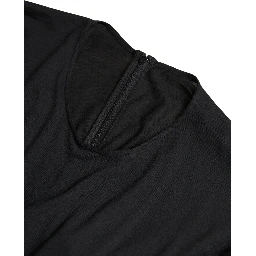 Black Wool Wrap Sheath Midi Gown Dress
