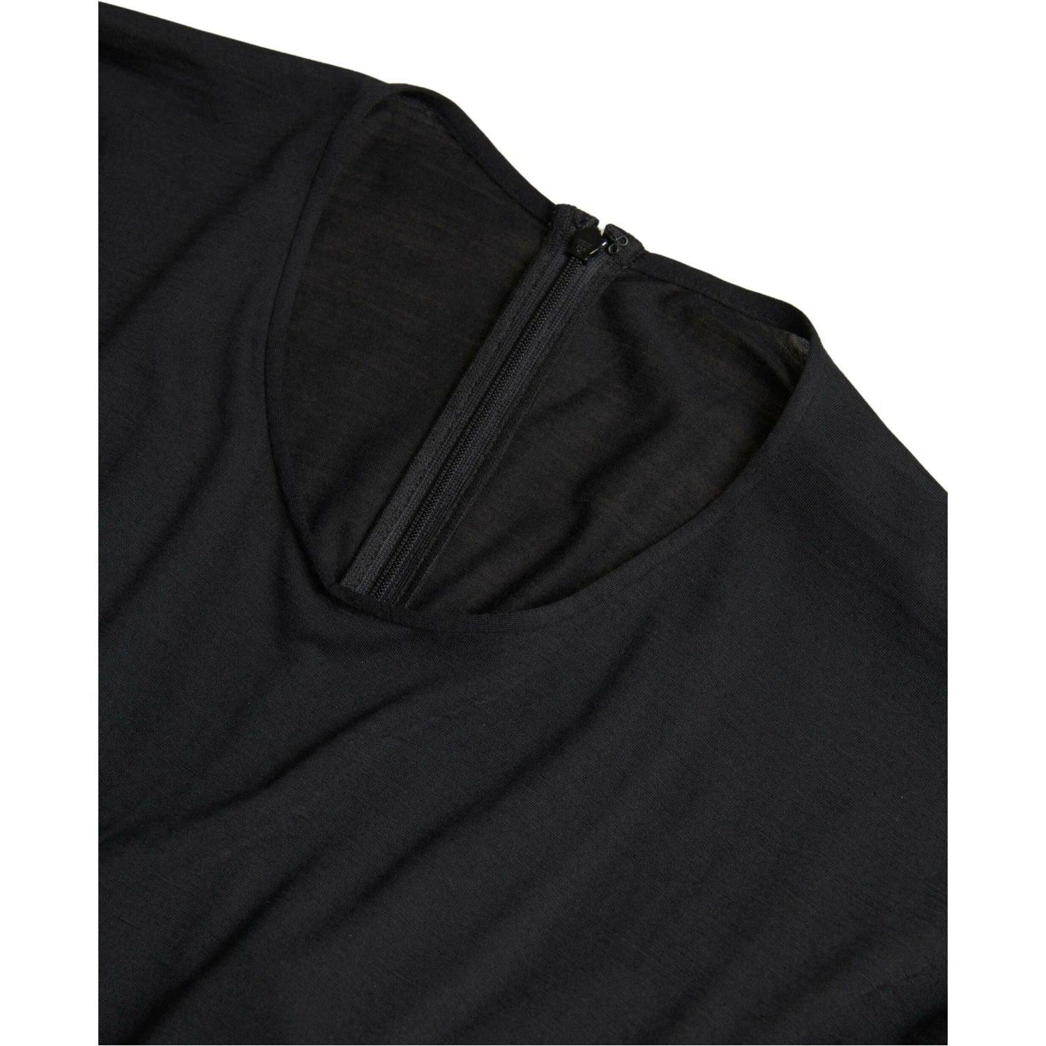 Black Wool Wrap Sheath Midi Gown Dress