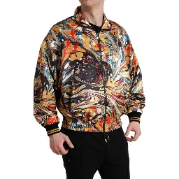 Multicolor Abstract Polyester Bomber Jacket