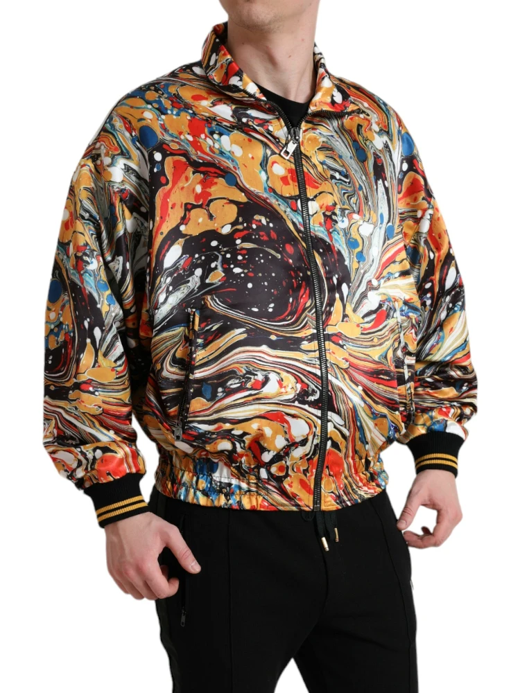 Multicolor Abstract Polyester Bomber Jacket