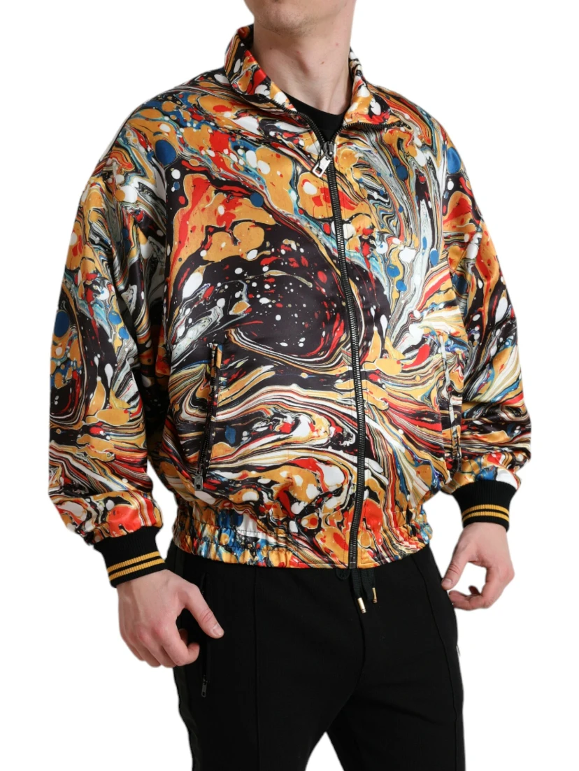 Multicolor Abstract Polyester Bomber Jacket