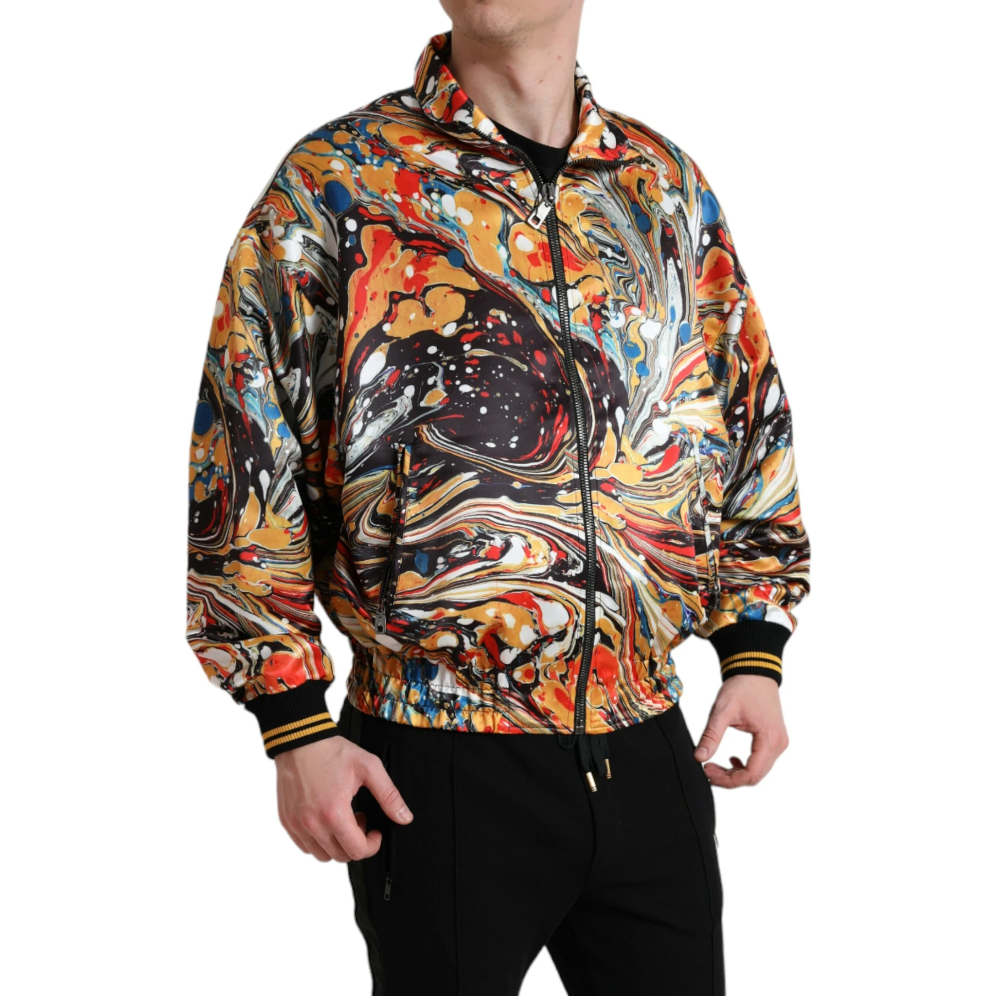 Multicolor Abstract Polyester Bomber Jacket