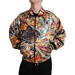 Multicolor Abstract Polyester Bomber Jacket