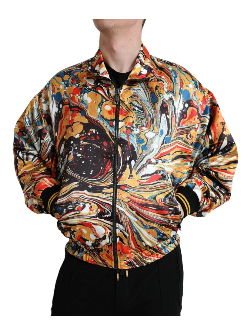 Multicolor Abstract Polyester Bomber Jacket