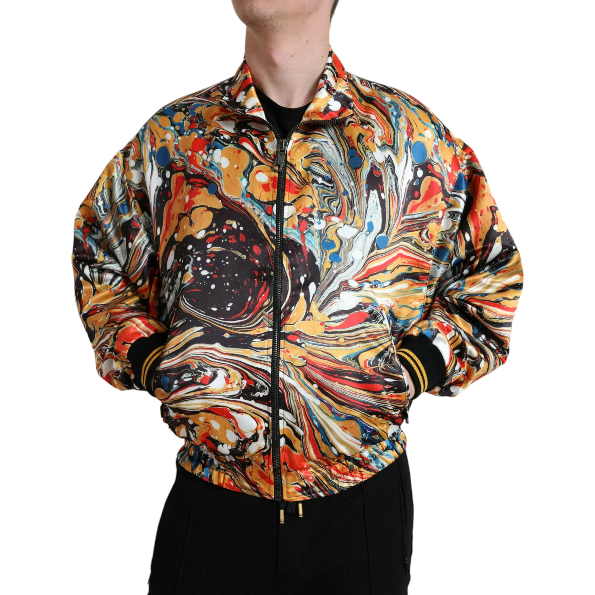 Multicolor Abstract Polyester Bomber Jacket