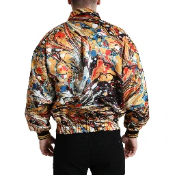 Multicolor Abstract Polyester Bomber Jacket