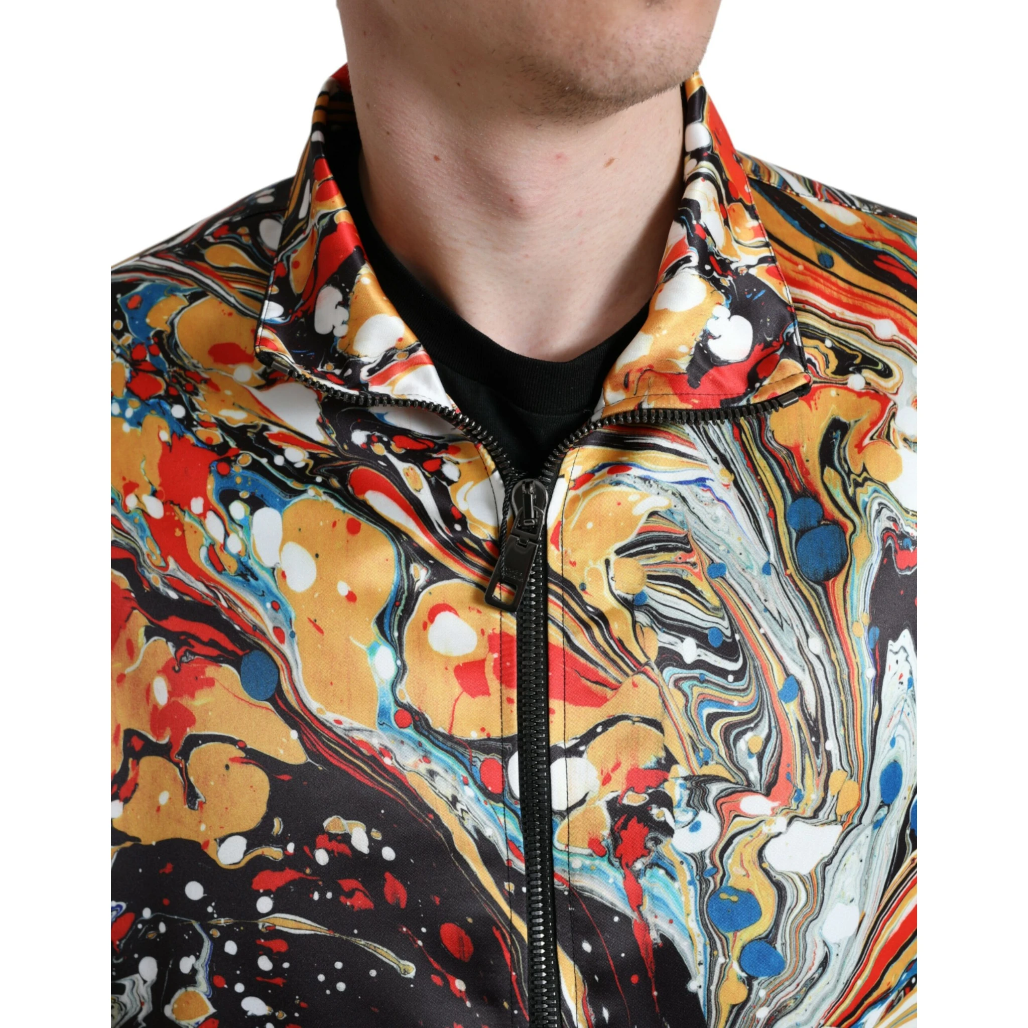 Multicolor Abstract Polyester Bomber Jacket