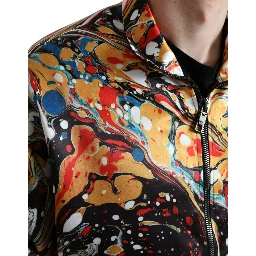Multicolor Abstract Polyester Bomber Jacket