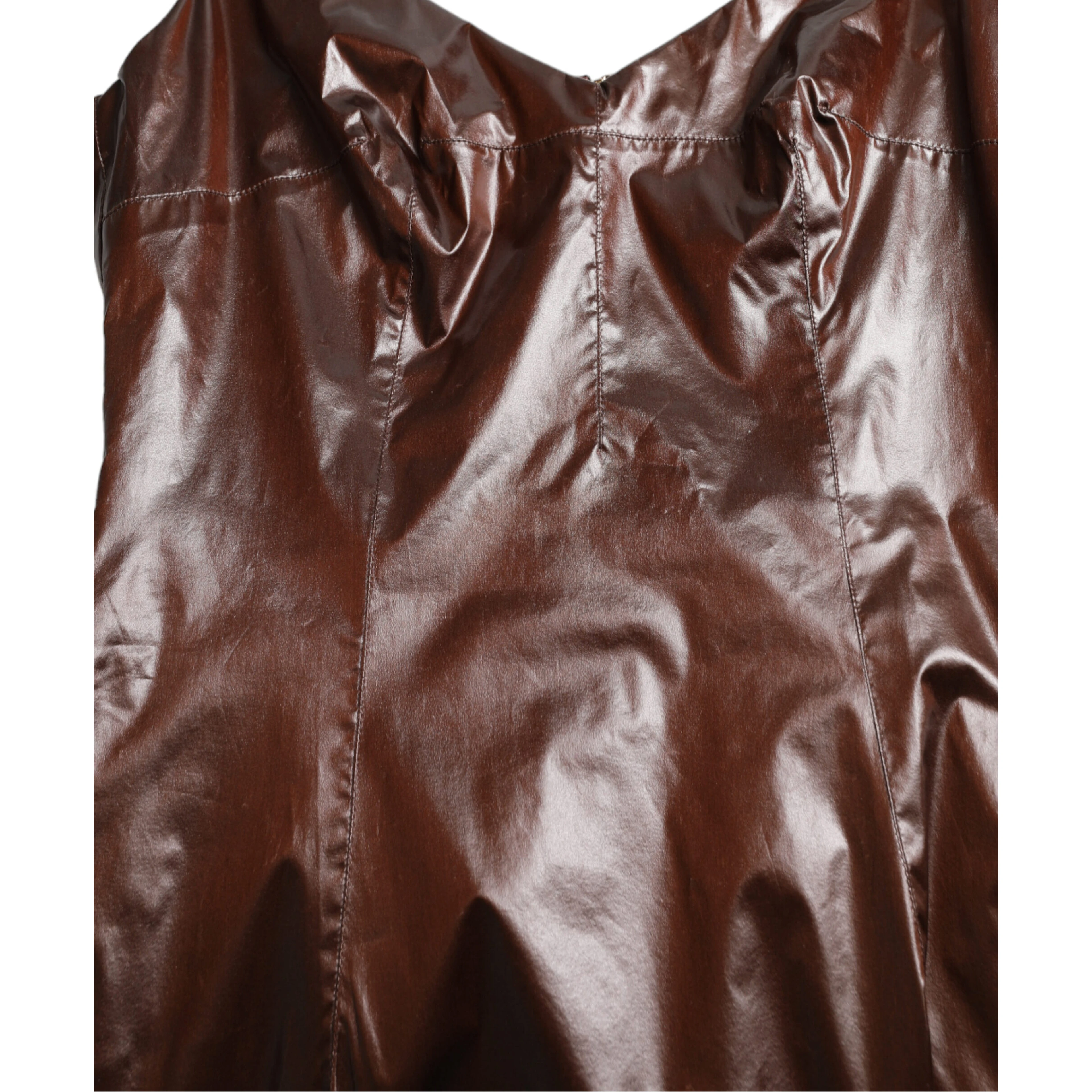 Brown Shiny Silk Sheath Sleeveless Bodycon Midi Dress