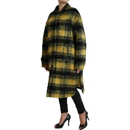 Yellow Plaid Long Sleeve Casual Coat Jacket