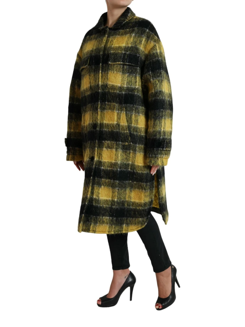 Yellow Plaid Long Sleeve Casual Coat Jacket