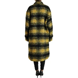 Yellow Plaid Long Sleeve Casual Coat Jacket