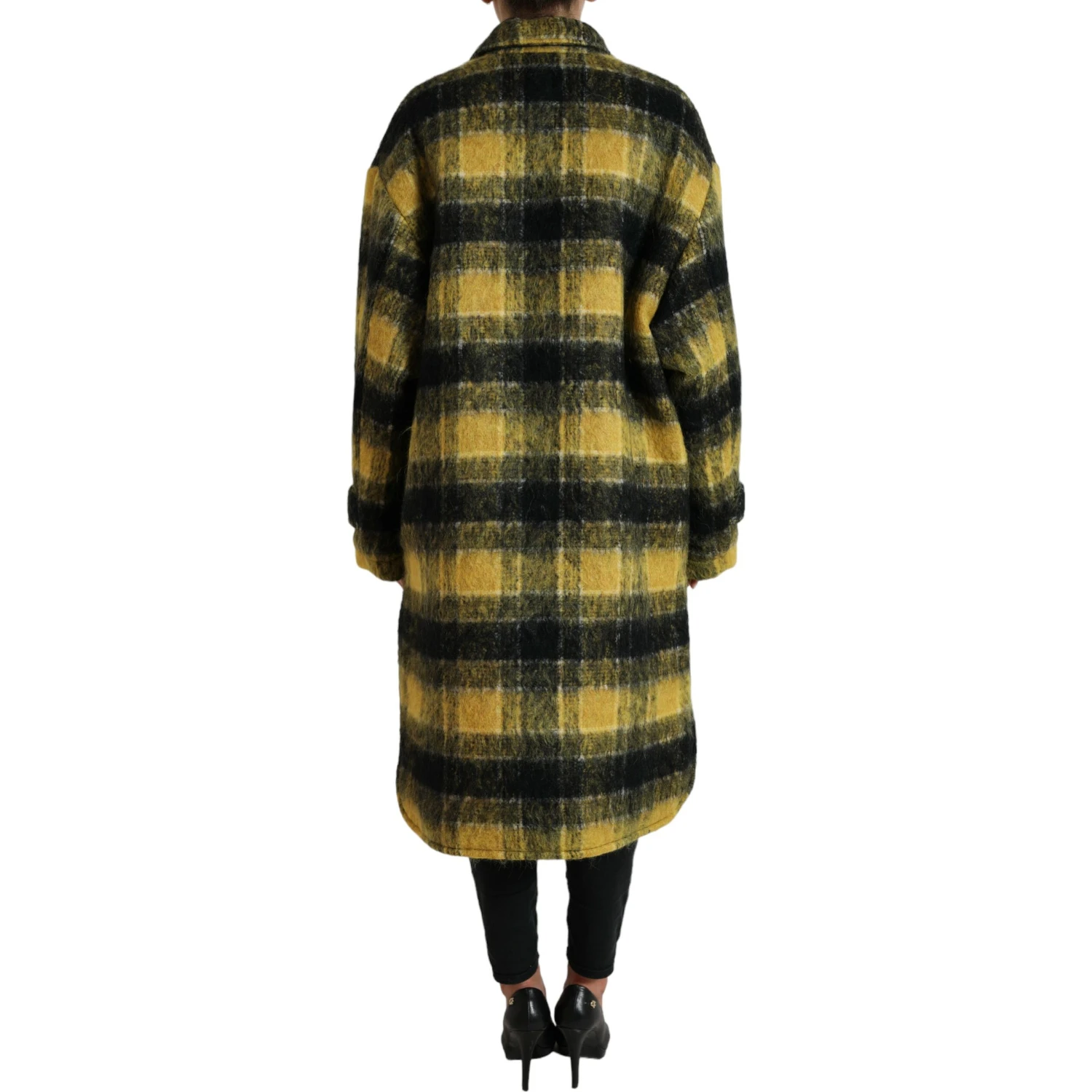 Yellow Plaid Long Sleeve Casual Coat Jacket