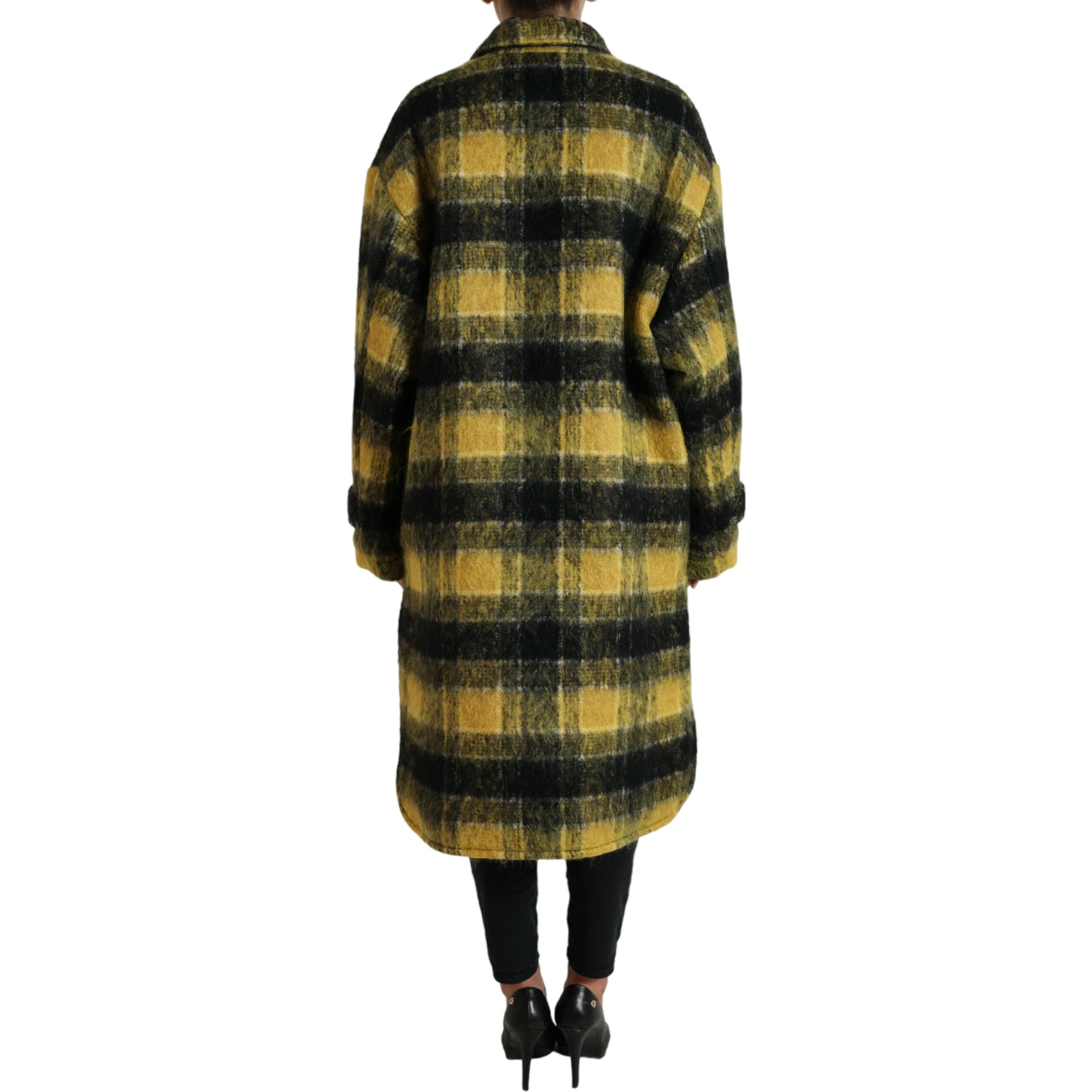 Yellow Plaid Long Sleeve Casual Coat Jacket