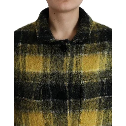Yellow Plaid Long Sleeve Casual Coat Jacket