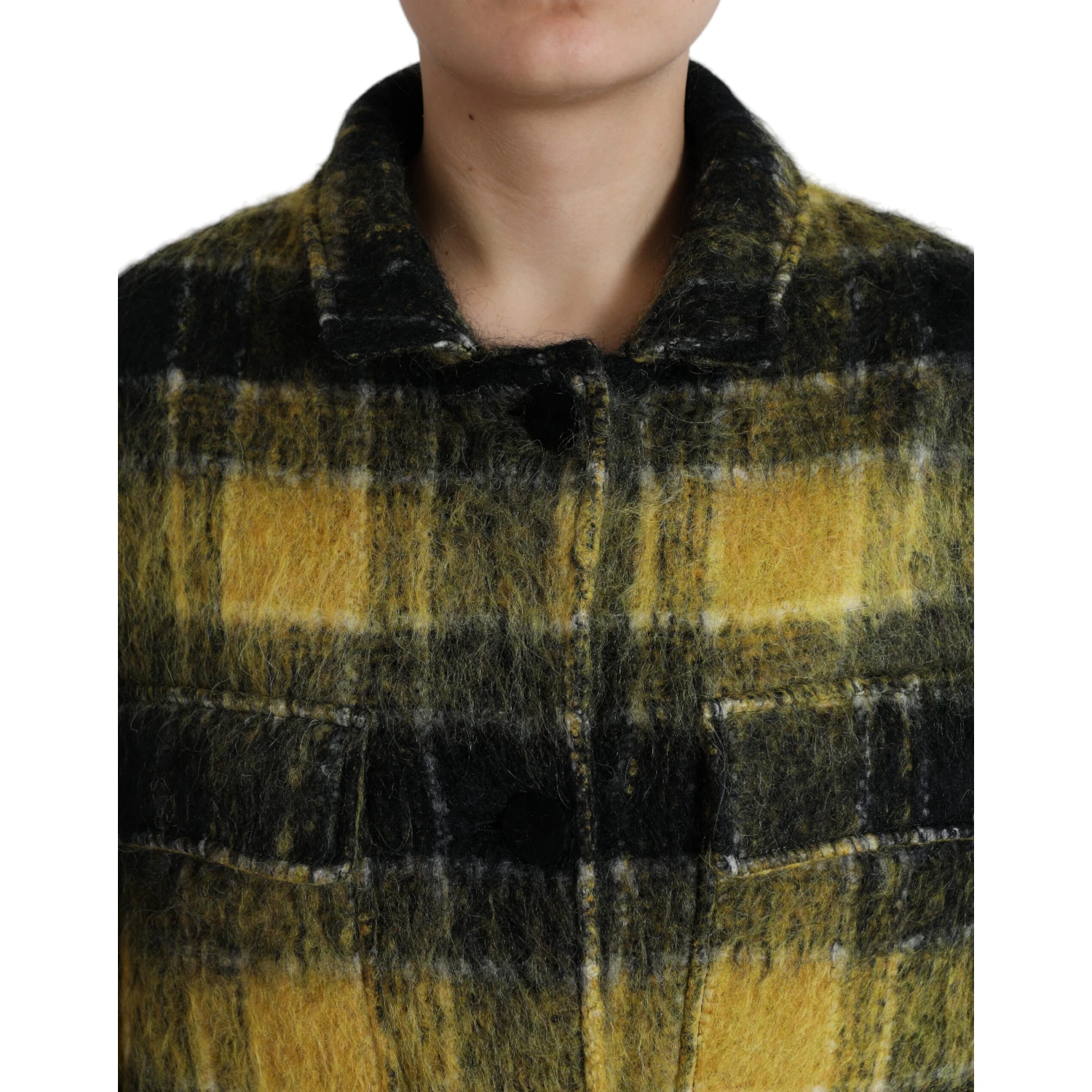 Yellow Plaid Long Sleeve Casual Coat Jacket