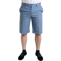 Sky Blue Cotton Folded Hem Men Bermuda Shorts