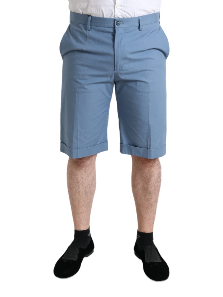 Sky Blue Cotton Folded Hem Men Bermuda Shorts