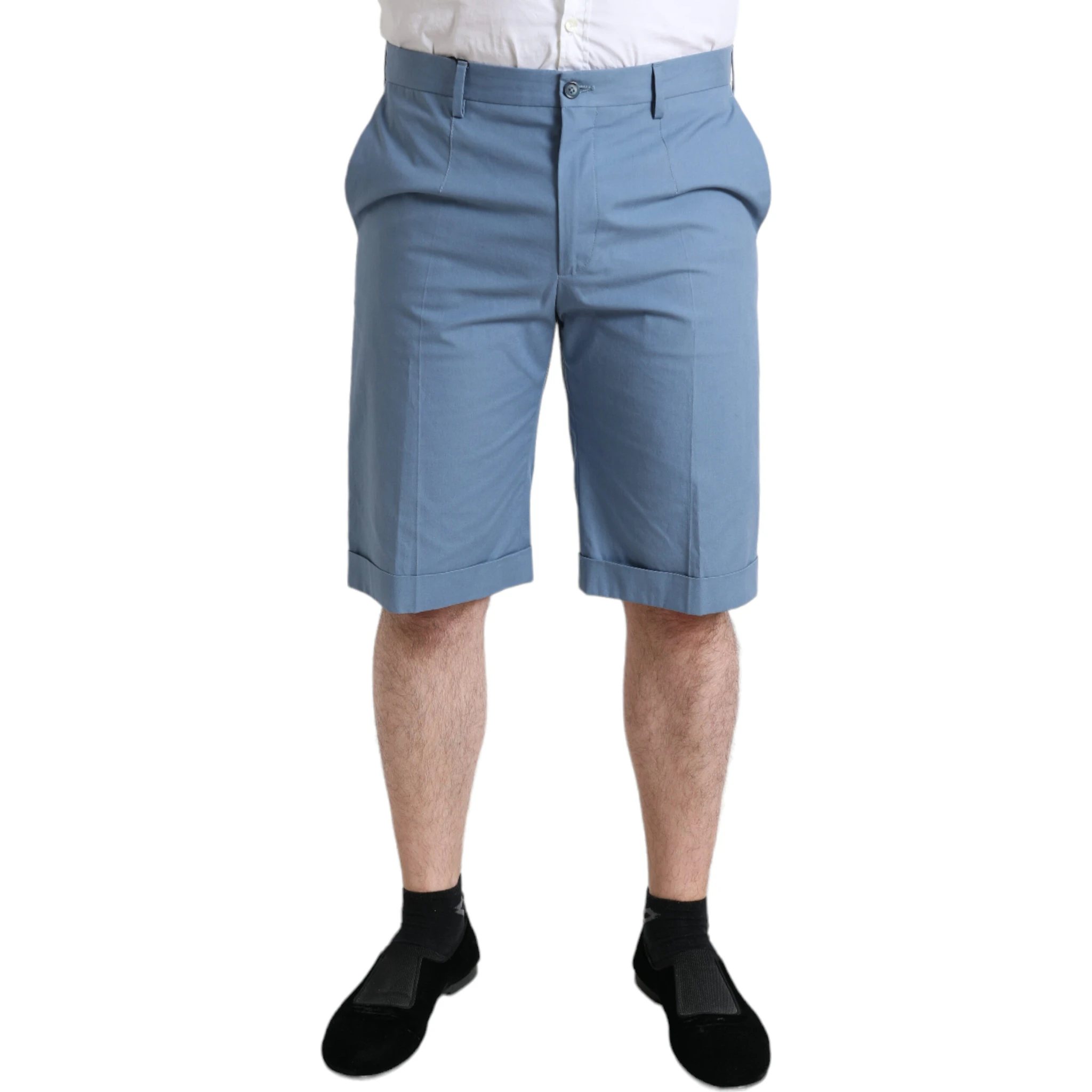Sky Blue Cotton Folded Hem Men Bermuda Shorts