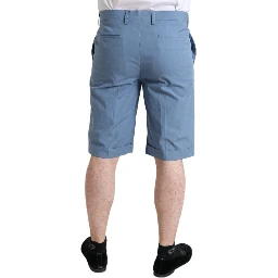 Sky Blue Cotton Folded Hem Men Bermuda Shorts