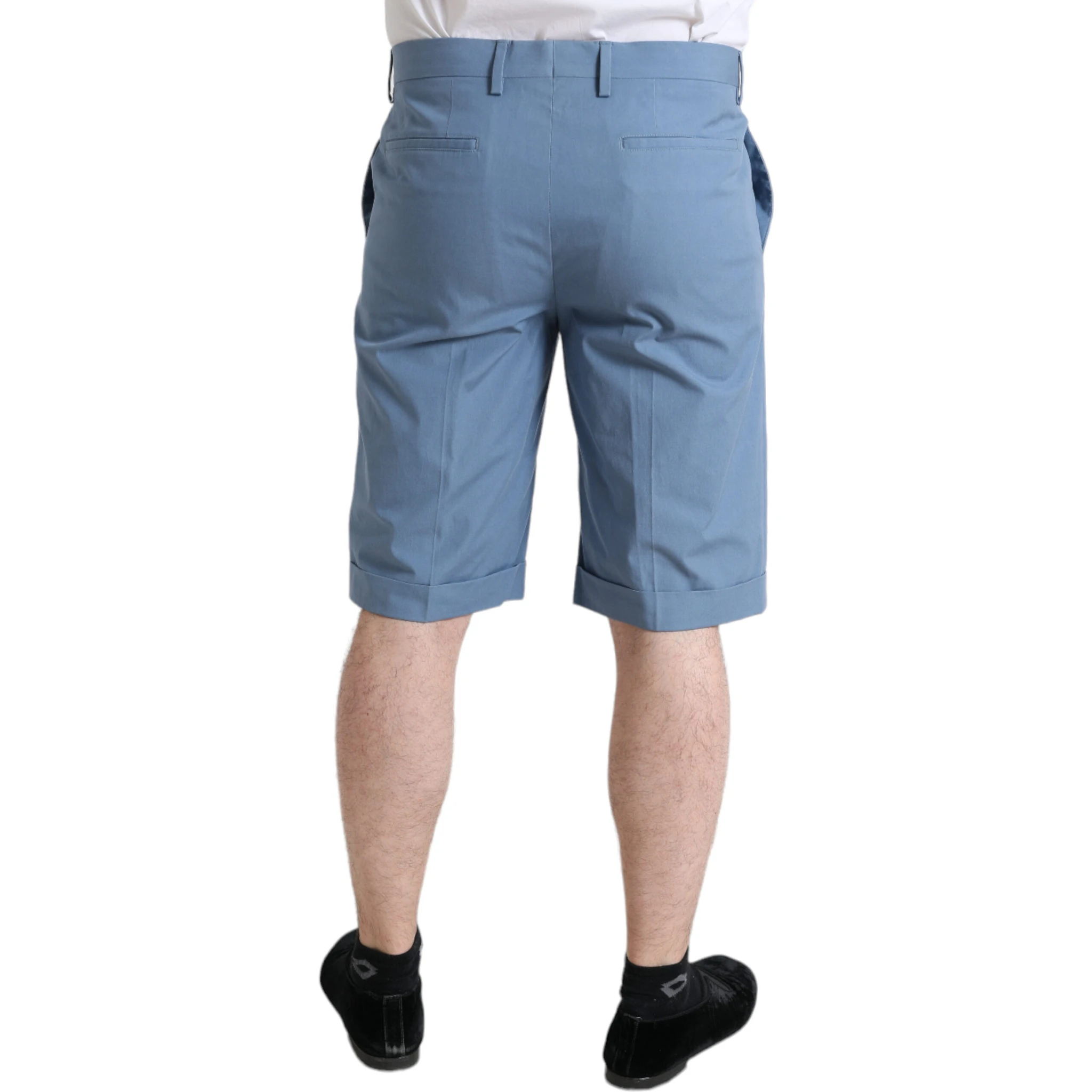 Sky Blue Cotton Folded Hem Men Bermuda Shorts
