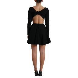 Black Viscose Cut Out A-line Long Sleeves Mini Dress