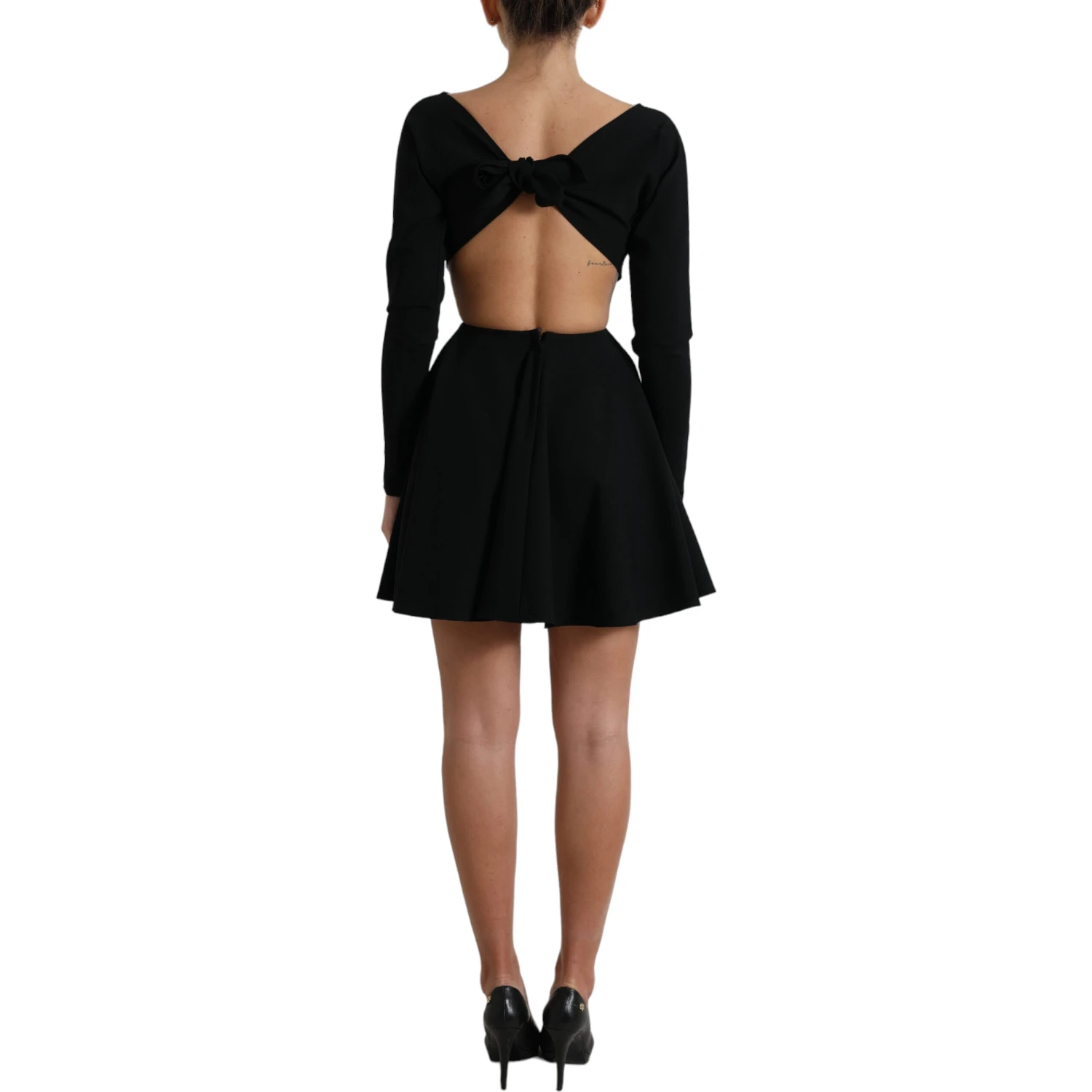 Black Viscose Cut Out A-line Long Sleeves Mini Dress