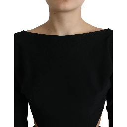 Black Viscose Cut Out A-line Long Sleeves Mini Dress
