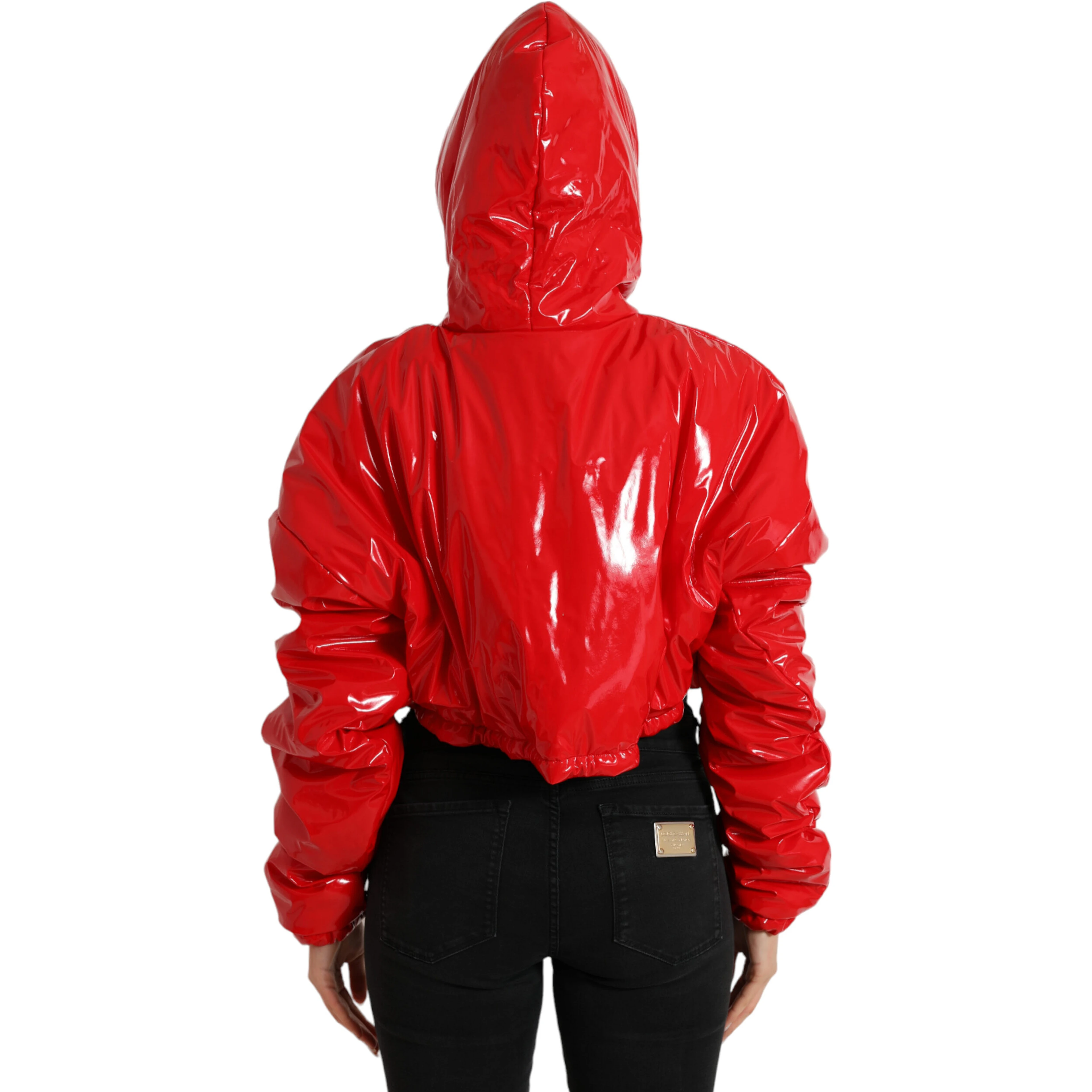 Shiny Red Hooded Cropped Short Coat Jacket