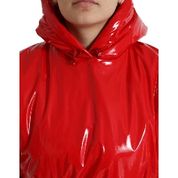 Shiny Red Hooded Cropped Short Coat Jacket