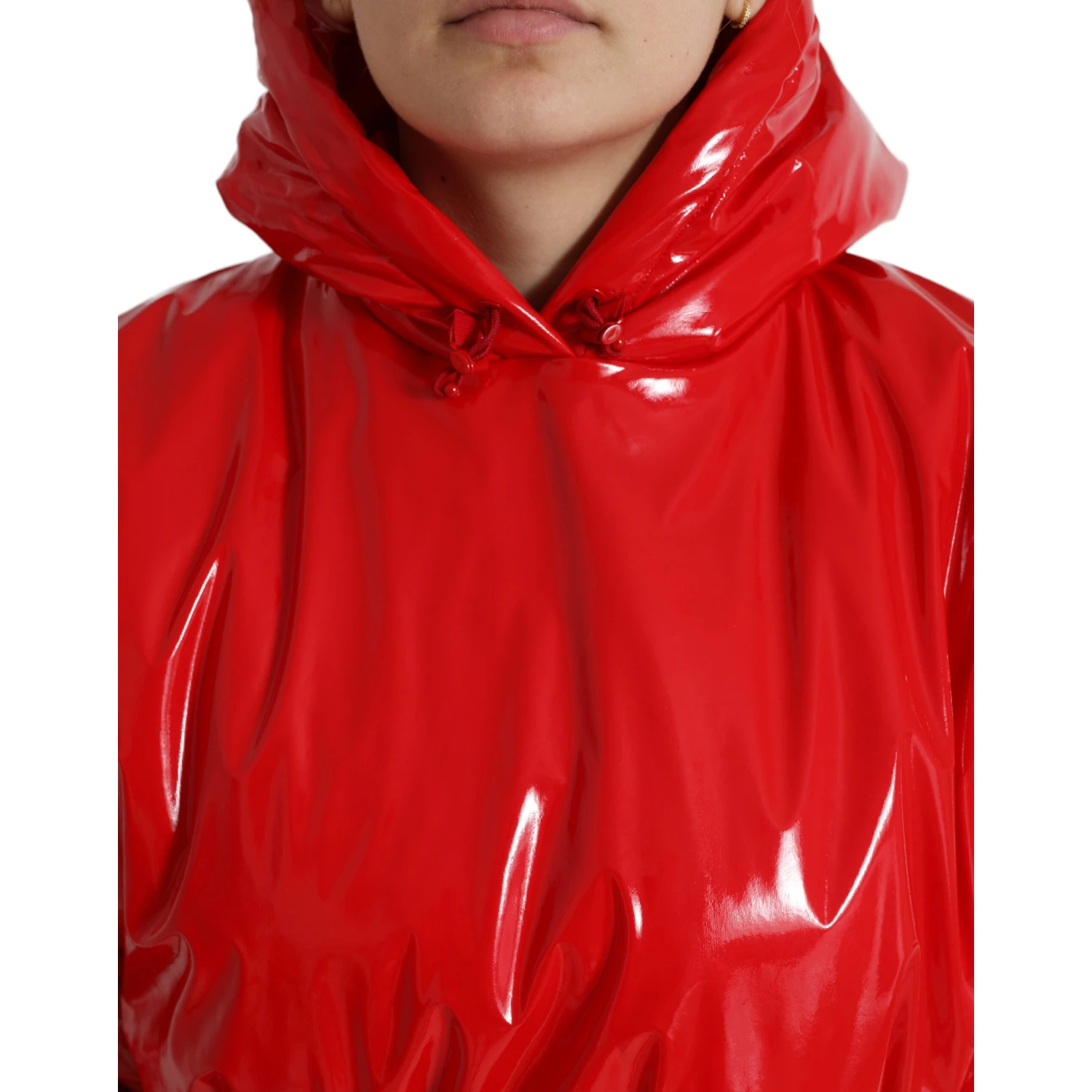 Shiny Red Hooded Cropped Short Coat Jacket