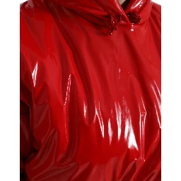 Shiny Red Hooded Cropped Short Coat Jacket