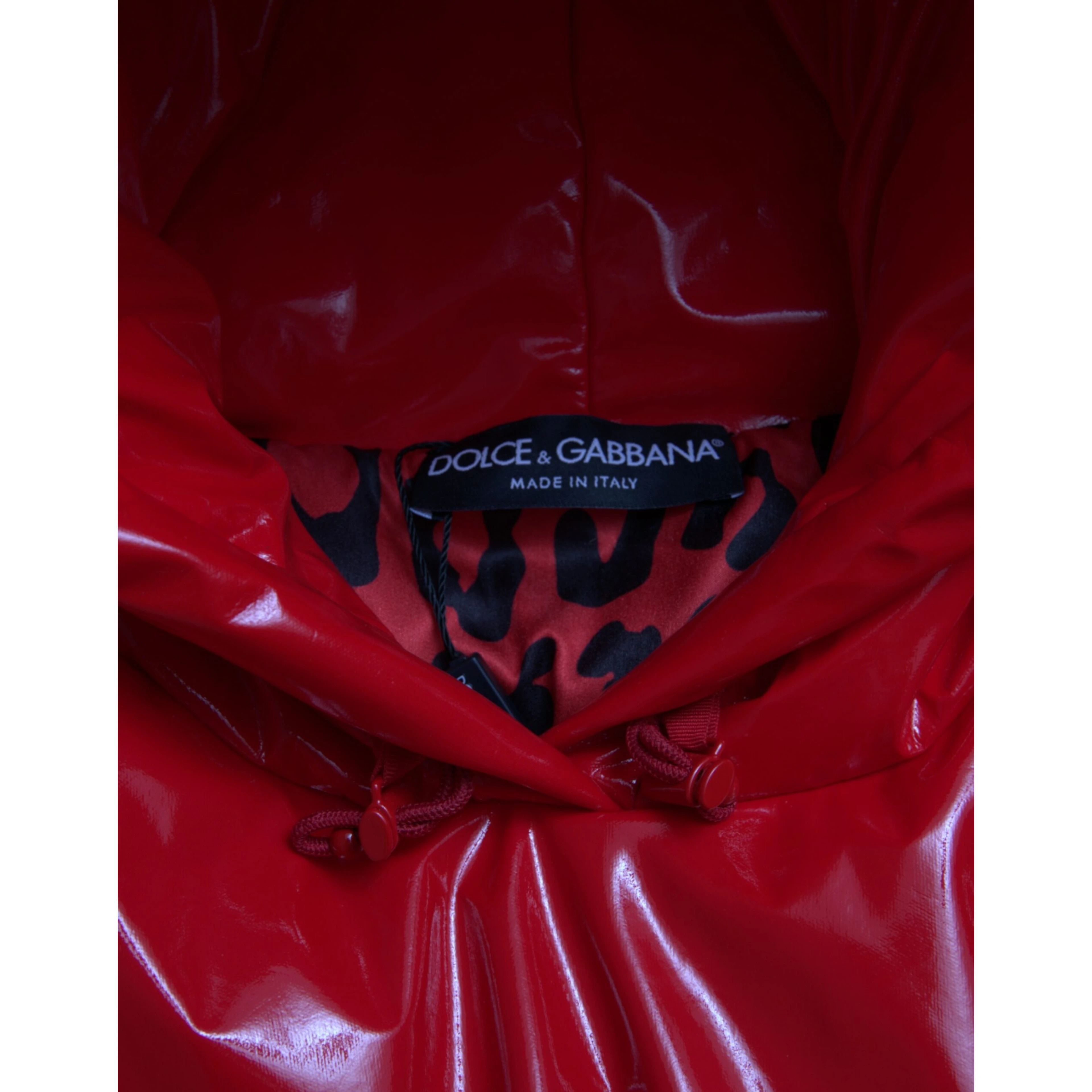 Shiny Red Hooded Cropped Short Coat Jacket