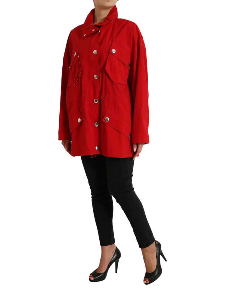 Red Polyester Hooded Button Rain Coat Jacket alternative