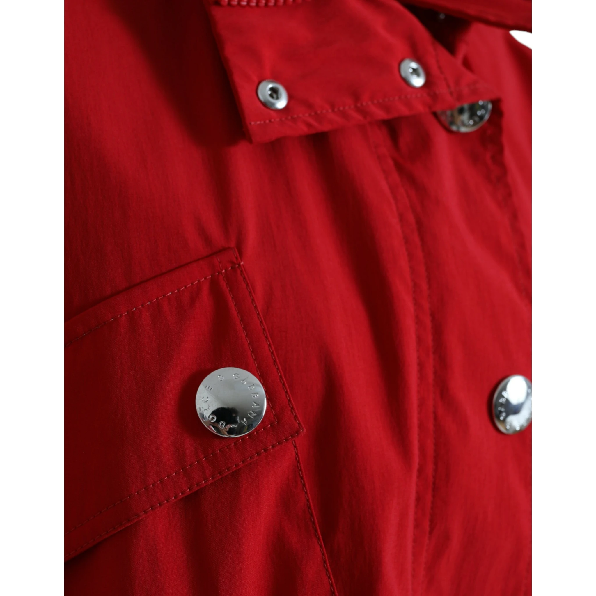 Red Polyester Hooded Button Rain Coat Jacket