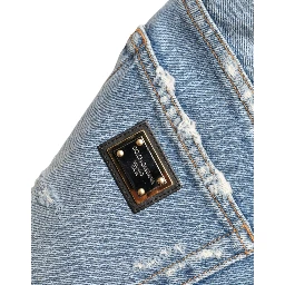 Blue Tattered Embellished Bermuda Shorts