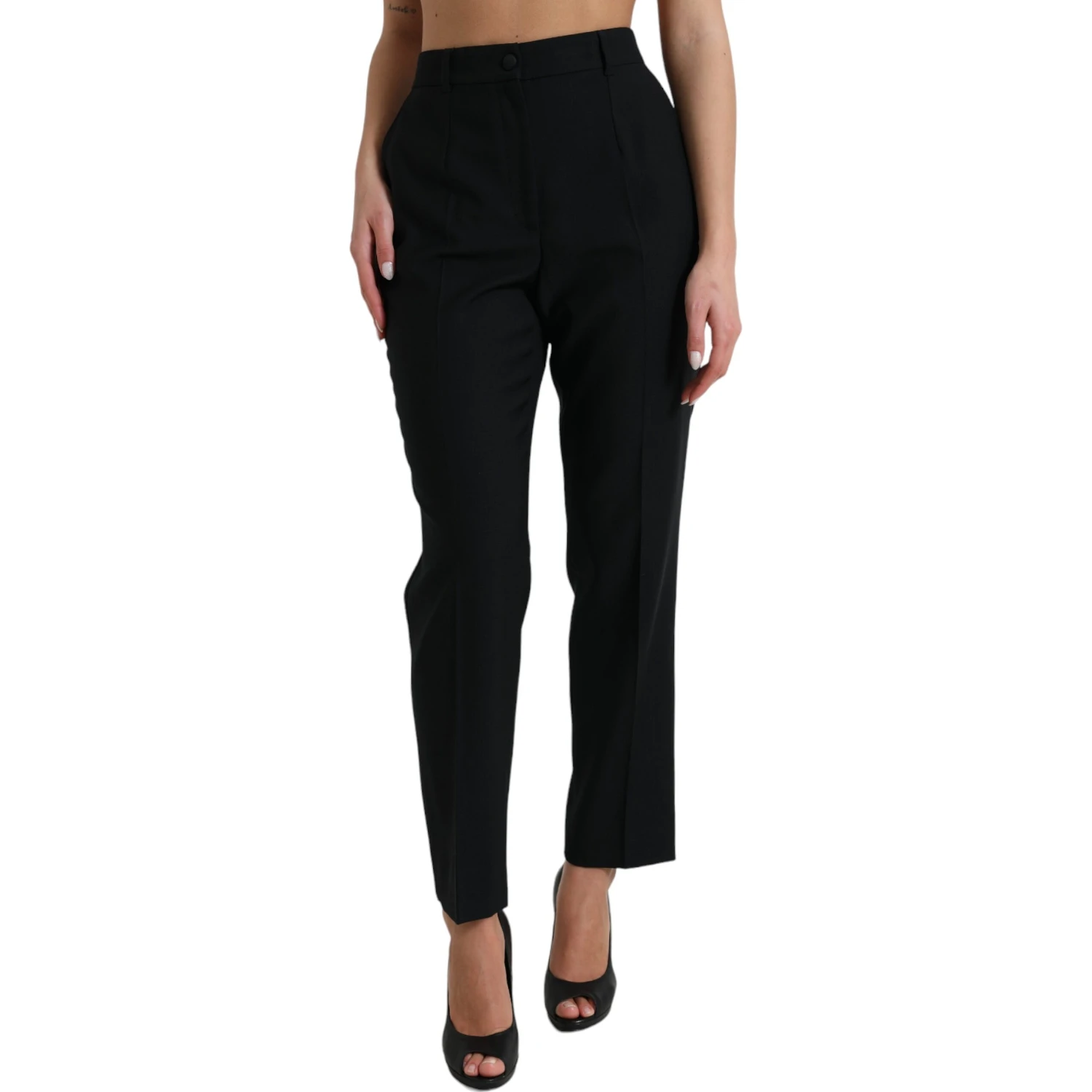 Black Wool High Waist Straight Pants
