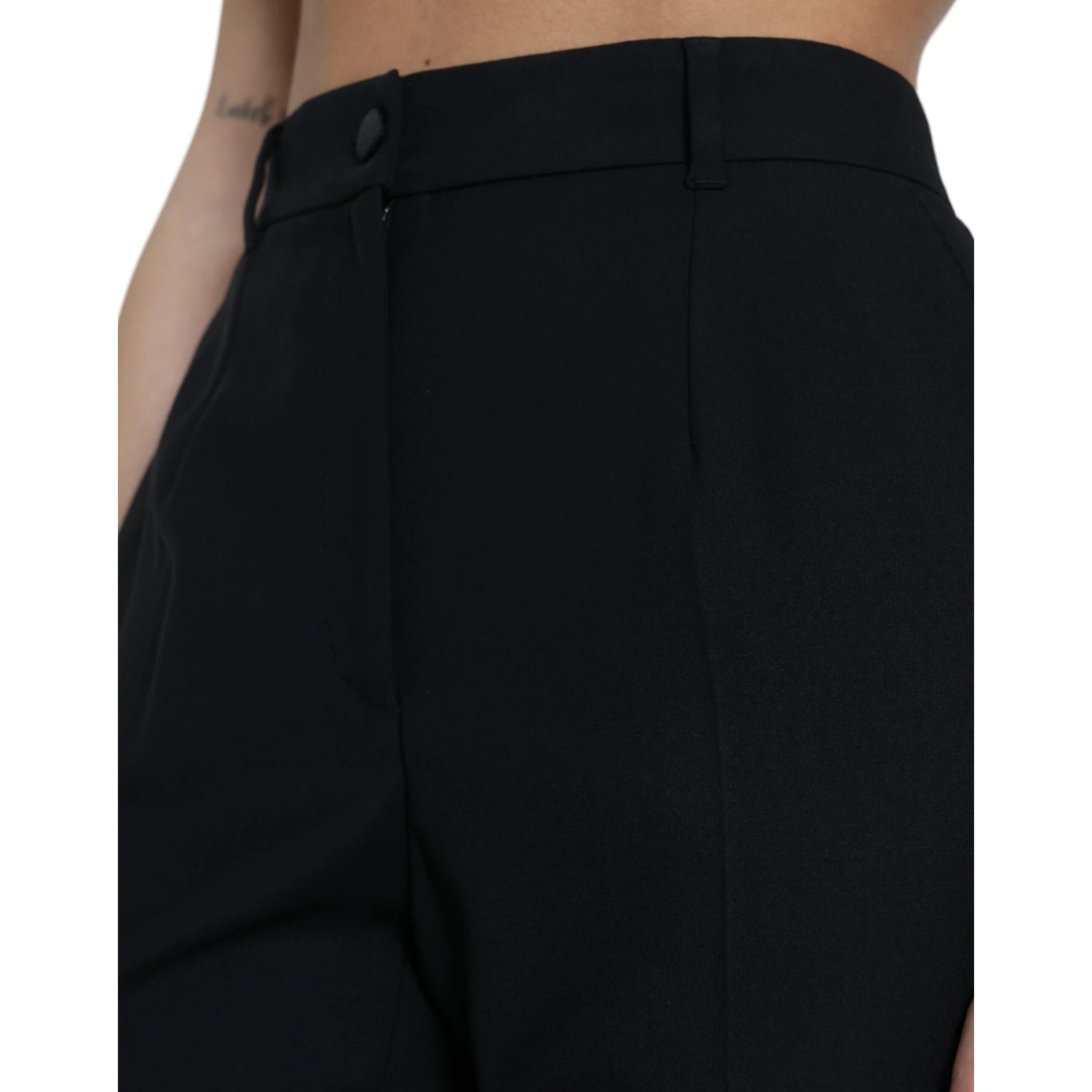 Black Wool High Waist Straight Pants
