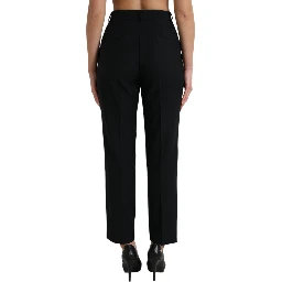 Black Wool High Waist Straight Pants