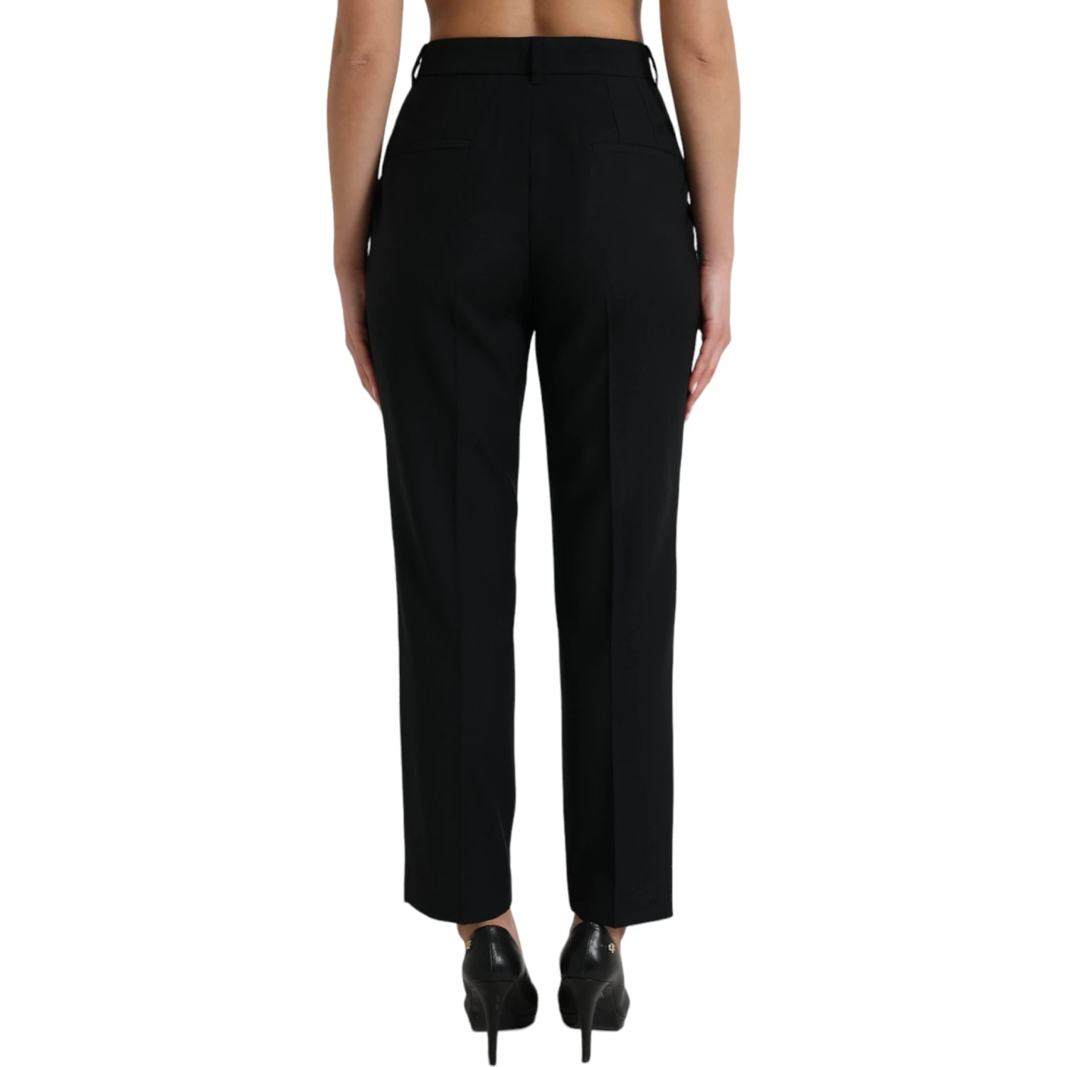 Black Wool High Waist Straight Pants