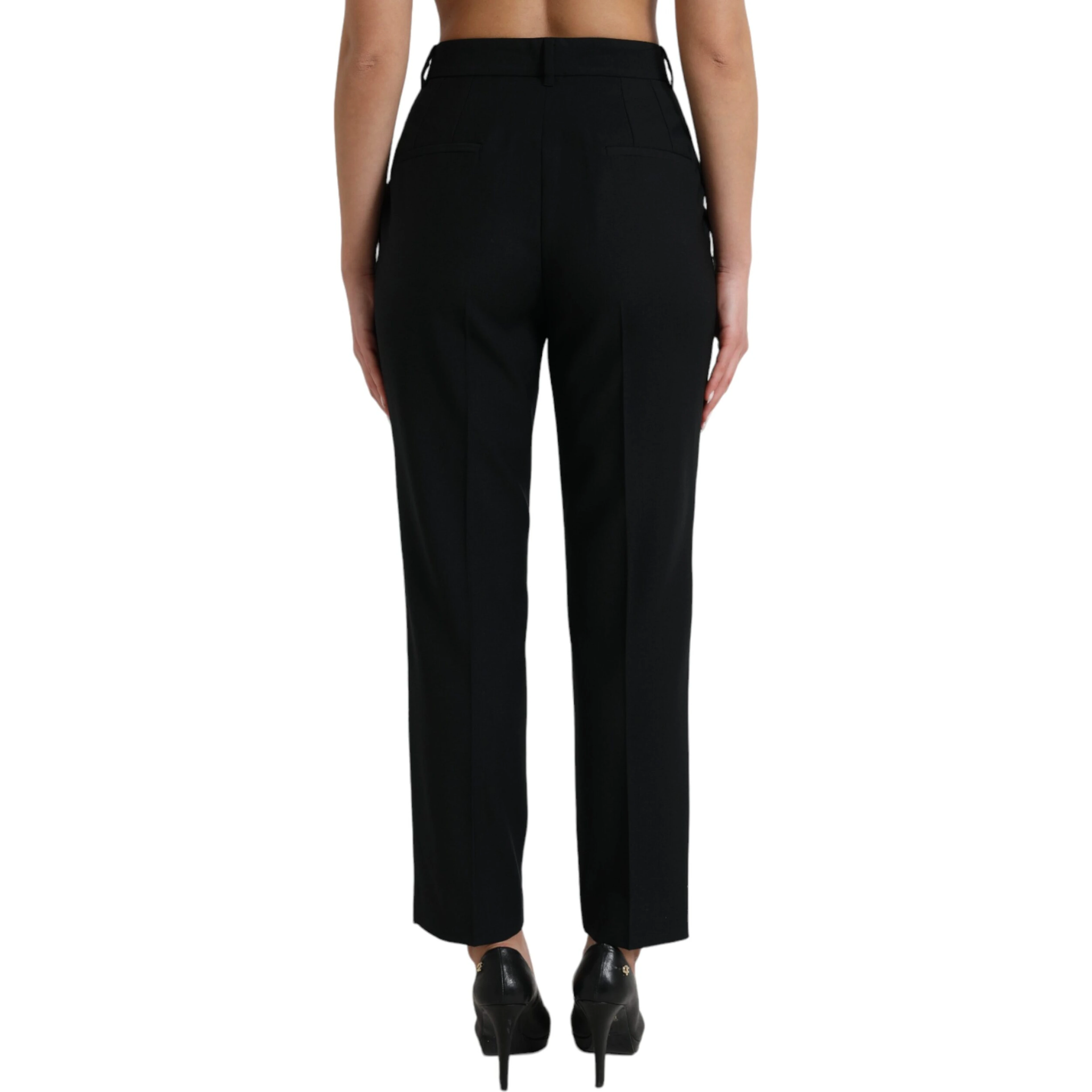 Black Wool High Waist Straight Pants