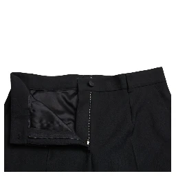 Black Wool High Waist Straight Pants