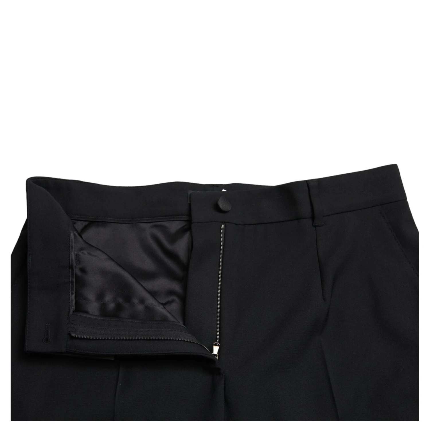 Black Wool High Waist Straight Pants