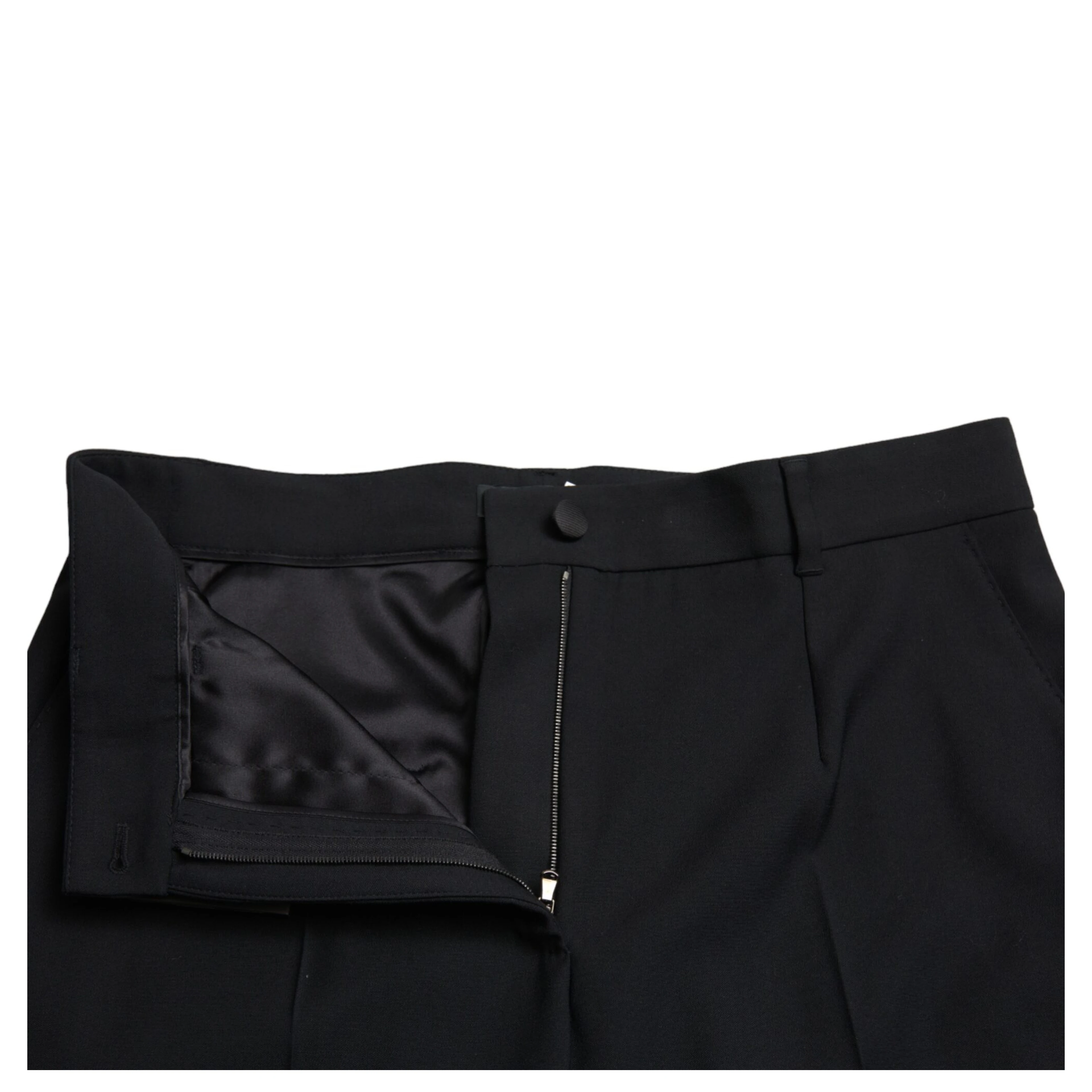 Black Wool High Waist Straight Pants