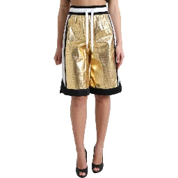 Gold Polyester Perforated High Waist Shorts