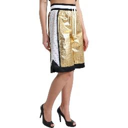 Gold Polyester Perforated High Waist Shorts